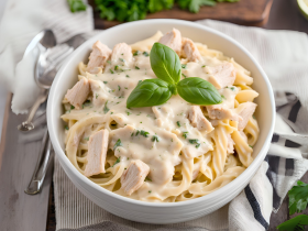 Microwave Chicken Alfredo offers a convenient and tasty solution for busy weeknights. This dish brings together the rich flavors of traditional Alfredo sauce with succulent pieces of chicken, all cooked quickly in the microwave. It's perfect for those who crave a hearty meal but lack the time for elaborate cooking. The ease of preparation makes it an ideal choice for students, working professionals, and anyone looking for a fast, satisfying dinner option. With just a few simple ingredients, you can enjoy a comforting, homemade meal without the hassle. Savor the creamy, cheesy goodness of Chicken Alfredo in a fraction of the time. Credit: www.hormel.com Ingredients Needed Microwave Chicken Alfredo is a quick and easy meal. It is perfect for busy nights. The ingredients are simple and easy to find. You need chicken, pasta, sauce, and seasonings. This dish is creamy and delicious. Let's look at the ingredients needed. Chicken Selection Choosing the right chicken is important. Boneless, skinless chicken breasts are a great choice. They cook quickly and evenly. You can also use chicken thighs for a richer taste. Make sure the chicken is cut into small, even pieces. This helps it cook faster in the microwave. Here are some types of chicken you can use: Boneless, skinless chicken breasts Chicken thighs Pre-cooked rotisserie chicken Chicken tenders If you use pre-cooked chicken, add it at the end. This prevents it from drying out. Fresh chicken needs to be cooked first. Season it with salt and pepper. Cook it in the microwave until done. Pasta Choices Choosing the right pasta is also key. Fettuccine is the classic choice for Alfredo. Penne and rotini work well too. They hold the sauce nicely. Smaller pasta shapes cook faster in the microwave. Cook the pasta according to the package instructions. Use a microwave-safe bowl. Add enough water to cover the pasta. Microwave on high until the pasta is al dente. Drain the water before adding the sauce and chicken. Sauce Components The sauce is what makes Alfredo special. Heavy cream is a must. It gives the sauce its creamy texture. Butter adds richness. Parmesan cheese gives it a savory flavor. Here are the main sauce components: Heavy cream Butter Parmesan cheese Garlic (optional) Melt the butter in the microwave. Add the heavy cream and microwave until warm. Stir in the Parmesan cheese until melted. If you like garlic, add some minced garlic. This adds extra flavor. Seasoning Essentials Seasonings make the dish tasty. Salt and pepper are basic but important. Italian seasoning adds a nice herb flavor. Garlic powder and onion powder are good too. Here are some seasoning options: Salt Pepper Italian seasoning Garlic powder Onion powder Season the chicken before cooking. Season the sauce while it's warming. Taste and adjust the seasonings as needed. The right balance makes the dish delicious. Preparation Steps Microwave Chicken Alfredo is a quick and easy dish to prepare. You can make it in just a few simple steps. This blog will guide you through the preparation steps to cook a delicious meal. Follow these steps to ensure your Chicken Alfredo turns out perfect every time. Chicken Cooking Method Cooking chicken in the microwave is fast and easy. Begin by cutting the chicken into small, even pieces. This ensures the chicken cooks evenly. Place the chicken in a microwave-safe dish and cover it with a microwave-safe lid or plastic wrap. Ensure there is some space for steam to escape. Set the microwave to high heat. Cook the chicken for 3-4 minutes per side. Check the internal temperature using a meat thermometer. The chicken should reach 165°F (74°C) to be safe to eat. Let the chicken rest for a couple of minutes before cutting or serving. Step Action 1 Cut chicken into small pieces 2 Place in microwave-safe dish 3 Cover with lid or plastic wrap 4 Cook 3-4 minutes per side 5 Check temperature (165°F) Pasta Cooking Tips Cooking pasta in the microwave is simple. Begin by placing the pasta in a large, microwave-safe bowl. Add enough water to cover the pasta completely. Microwave on high for 10-12 minutes. Stir every 4-5 minutes to prevent sticking. Once the pasta is cooked, drain the water using a colander. Rinse the pasta with cold water to stop the cooking process. Make sure the pasta is al dente or slightly firm to the bite. This gives your Alfredo dish the perfect texture. Tips for perfect pasta: Use a large bowl to prevent overflow Stir frequently to avoid clumping Check for doneness after 10 minutes Rinse with cold water to stop cooking Sauce Mixing Techniques Creating the perfect Alfredo sauce is easy. Combine heavy cream, butter, and Parmesan cheese in a microwave-safe bowl. Microwave on high for 2-3 minutes, stirring every 30 seconds until the butter is melted and the cheese is fully incorporated. Once the sauce is smooth and creamy, season with salt, pepper, and garlic powder. Stir well to combine all the flavors. Add the cooked chicken and pasta to the sauce. Mix until everything is well coated with the creamy Alfredo sauce. Steps for the perfect sauce: Combine cream, butter, and cheese Microwave for 2-3 minutes, stirring often Season with salt, pepper, and garlic powder Mix in cooked chicken and pasta Ensure everything is well coated Microwave Cooking Tips Making Chicken Alfredo in a microwave can save time. With the right tips, it tastes great. Microwave cooking is quick and easy. These tips will help you cook Chicken Alfredo perfectly. Timing Guidelines Timing is key in microwave cooking. Chicken Alfredo needs precise timing. Here are some tips: For 1-2 servings, cook for 5-7 minutes. For 3-4 servings, cook for 10-12 minutes. Stir halfway to ensure even cooking. Check the chicken's internal temperature. It should be at least 165°F. If not, cook for another 1-2 minutes. Each microwave is different. Always adjust the timing as needed. Start with less time and add more if needed. Power Settings Using the right power setting is important. Microwaves have different power levels. High power cooks food fast. Medium power is more even. Low power is good for delicate foods. Power Level Use High (100%) Quick cooking Medium (70%) Even cooking Low (30%) Warming Chicken Alfredo should be cooked at medium power. This ensures the sauce doesn't dry out. Also, the chicken stays juicy. Avoiding Overcooking Overcooking can ruin Chicken Alfredo. Follow these tips to avoid it: Check the dish often while cooking. Stir the sauce to keep it smooth. Use a food thermometer for the chicken. Let the dish sit for a minute after cooking. This allows the heat to distribute evenly. If the dish is not done, cook in 1-minute increments. Always use a microwave-safe dish. This prevents uneven cooking. Cover the dish with a microwave-safe lid or plastic wrap. This keeps the moisture in. Credit: www.walmart.com Serving Suggestions Microwave Chicken Alfredo is a quick and tasty meal. It's perfect for those busy nights when you need a fast, delicious dinner. But how do you make it look and taste even better? Let's explore some serving suggestions that will elevate your Microwave Chicken Alfredo. Garnishing Ideas Garnishing your Microwave Chicken Alfredo can make it more appealing. Fresh herbs are a great start. Sprinkle some chopped parsley or basil on top. This not only adds color but also a burst of fresh flavor. Grated cheese is another excellent option. Try some Parmesan or Romano cheese. It melts beautifully and adds a rich taste. Red pepper flakes can also be sprinkled for a bit of heat. Lemon zest is a surprising yet delightful garnish. It adds a zesty kick that complements the creamy Alfredo sauce. For a crunchy texture, consider toasted breadcrumbs or crushed garlic croutons. Chopped parsley or basil Grated Parmesan or Romano cheese Red pepper flakes Lemon zest Toasted breadcrumbs or crushed garlic croutons Pairing Options Pairing your Microwave Chicken Alfredo with the right sides can make the meal more satisfying. Garlic bread is a classic choice. The crispy, buttery bread is perfect for mopping up the creamy sauce. Steamed vegetables are another great option. Broccoli, green beans, or carrots add color and nutrition to your plate. A simple side salad with a light vinaigrette can also balance the richness of the Alfredo. For a more hearty meal, consider serving it with mashed potatoes or buttered noodles. These sides complement the dish without overpowering it. Wine lovers might enjoy a glass of Chardonnay or Pinot Grigio with their meal. Garlic bread Steamed vegetables (broccoli, green beans, carrots) Simple side salad with vinaigrette Mashed potatoes or buttered noodles Chardonnay or Pinot Grigio Meal Presentation Presentation can make your Microwave Chicken Alfredo look like a gourmet dish. Start by using a white plate. The Alfredo sauce's creamy color stands out against the white background. Arrange the chicken pieces neatly on top of the pasta. This makes the dish look more organized and appealing. Garnish with fresh herbs and grated cheese as mentioned earlier. Adding a slice of lemon on the side can make the dish look fresh and vibrant. A sprinkle of paprika or black pepper can add a pop of color. Don't forget to place a napkin and silverware neatly beside the plate. Use a white plate Arrange chicken pieces neatly Garnish with fresh herbs and grated cheese Add a slice of lemon on the side Sprinkle paprika or black pepper Place napkin and silverware neatly Credit: www.youtube.com Frequently Asked Questions How To Make Microwave Chicken Alfredo? Place cooked chicken, Alfredo sauce, and pasta in a microwave-safe dish. Heat for 3-5 minutes, stirring halfway. Can You Microwave Alfredo Sauce? Yes, microwave Alfredo sauce in a microwave-safe dish. Heat for 1-2 minutes, stirring every 30 seconds for even heating. What Ingredients Are In Chicken Alfredo? Chicken Alfredo typically contains cooked chicken, Alfredo sauce (butter, cream, Parmesan cheese), and pasta. Optional ingredients include garlic and parsley. Is Microwaving Chicken Alfredo Safe? Yes, microwaving Chicken Alfredo is safe. Ensure the internal temperature reaches 165°F (74°C) to kill any harmful bacteria.